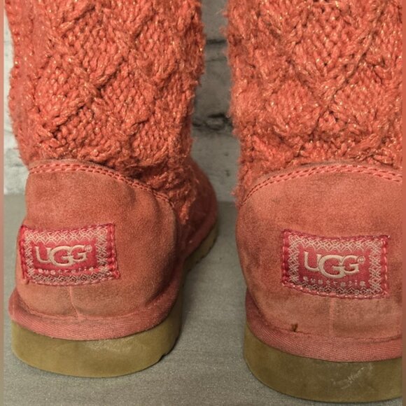 UGG Australia Classic Cardy Knit Button Boots Women’s 8 Coral Orange Tall Cozy - Picture 7 of 11